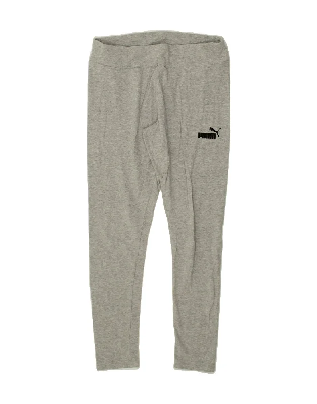 PUMA Womens Leggings UK 12 Medium Grey Cotton