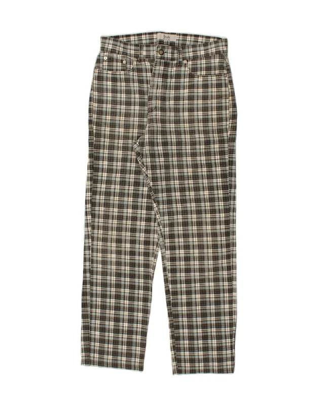 VINTAGE Womens Straight Casual Trousers W32 L29 Grey Check Cotton