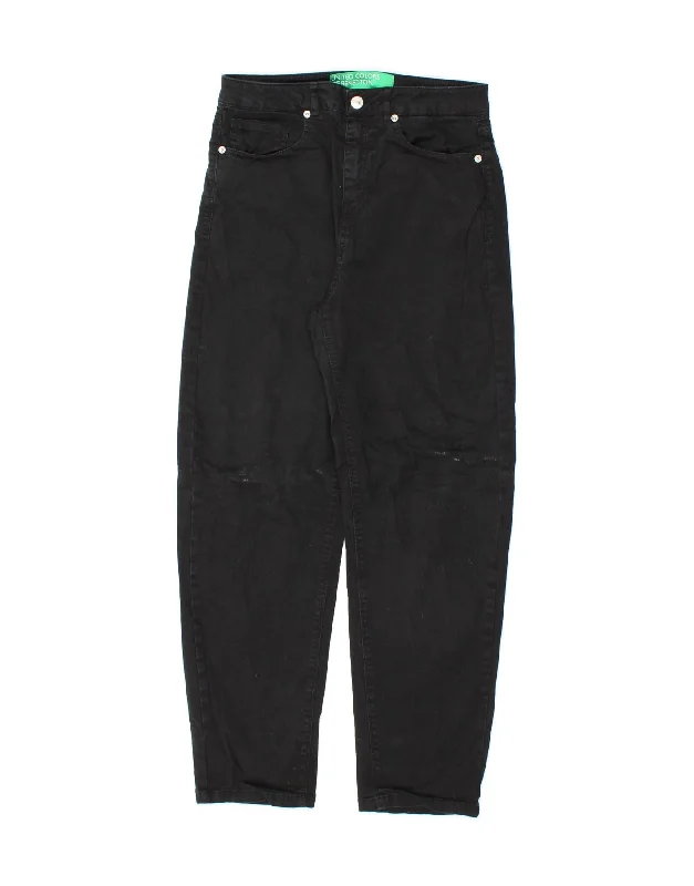 BENETTON Womens Tapered Casual Trousers UK 8 Small W28 L27 Black Cotton
