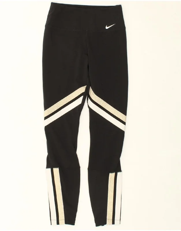 NIKE Womens Dri Fit Leggings UK 4 XS Black Striped