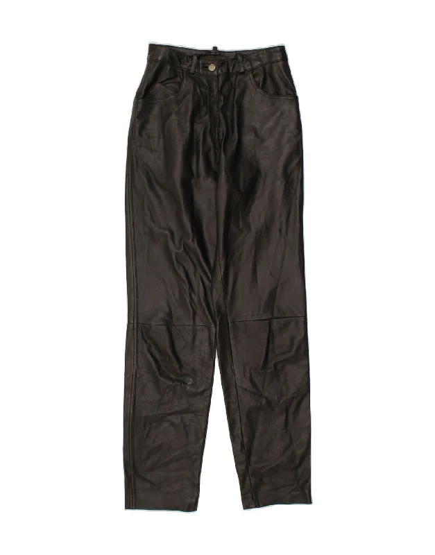 VINTAGE Womens Slim Leather Trousers W26 L32 Black Leather