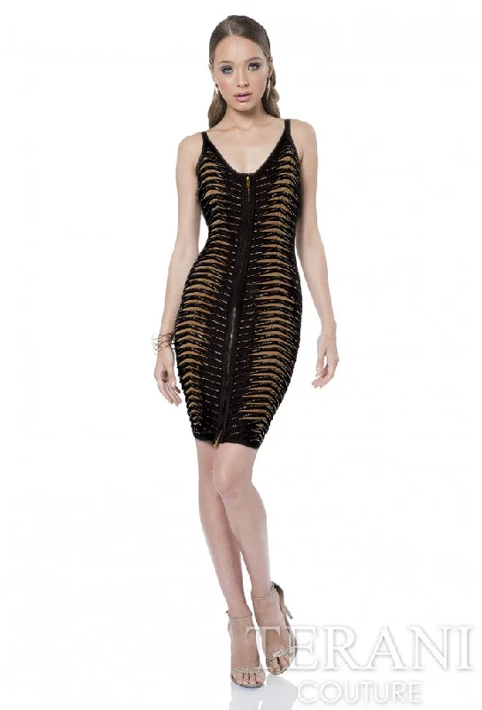 Terani Couture 1611C0043A Fitted Short Beaded Cocktail Dress