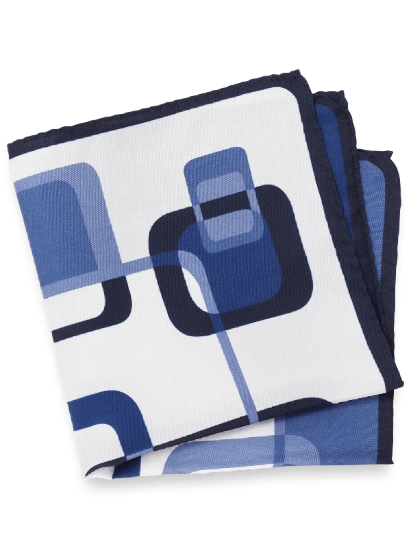 Geometric Silk Pocket Square - Blue/white