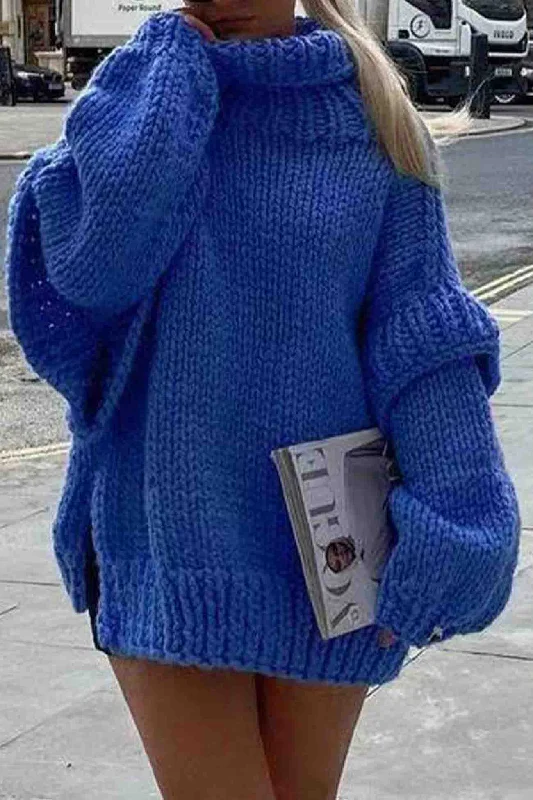 Awakecrm Solid Long Sleeve Cowl Neck Sweater