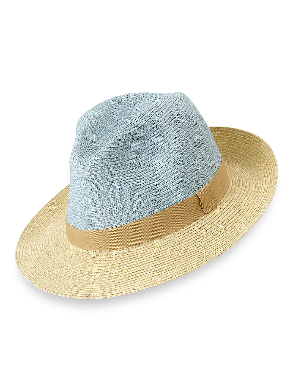 Straw Blend Fedora With Ribbon Band - Blue/tan