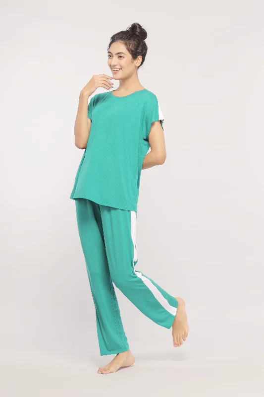 Cozy Green with White Stripe Set Sleepwear pajama sets