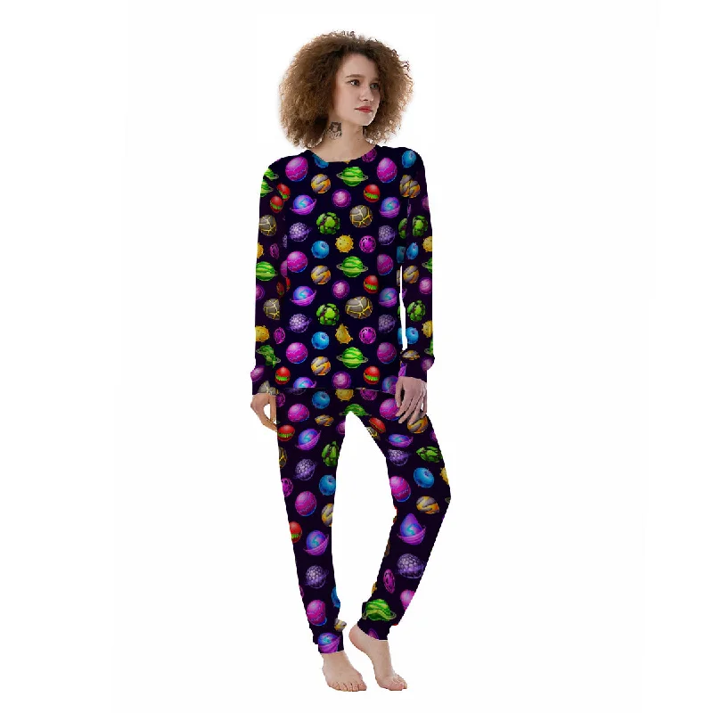 Fantasy Planets In Space Universe Print Pattern Women's Pajamas Party pajama sets