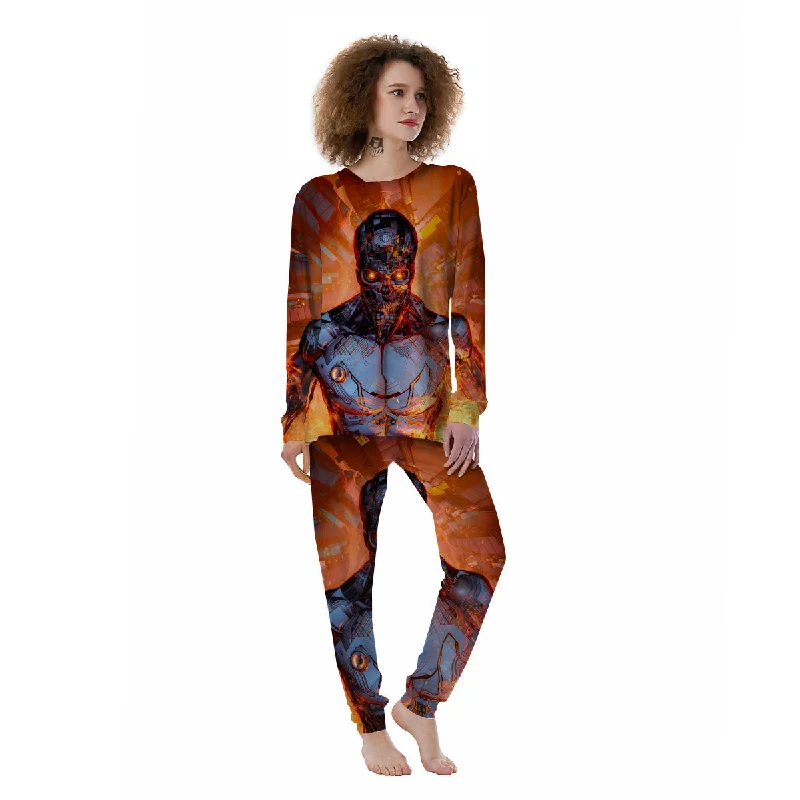 Fire Skeleton Robot Print Women's Pajamas Trendy pajama sets for women