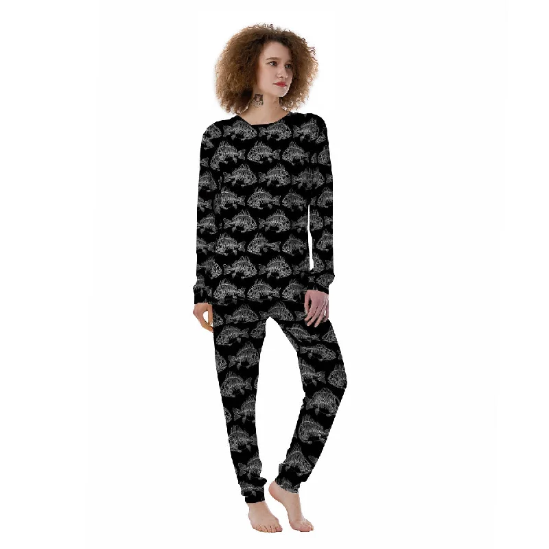 Fish Skeleton Print Pattern Women's Pajamas Cooling pajama sets