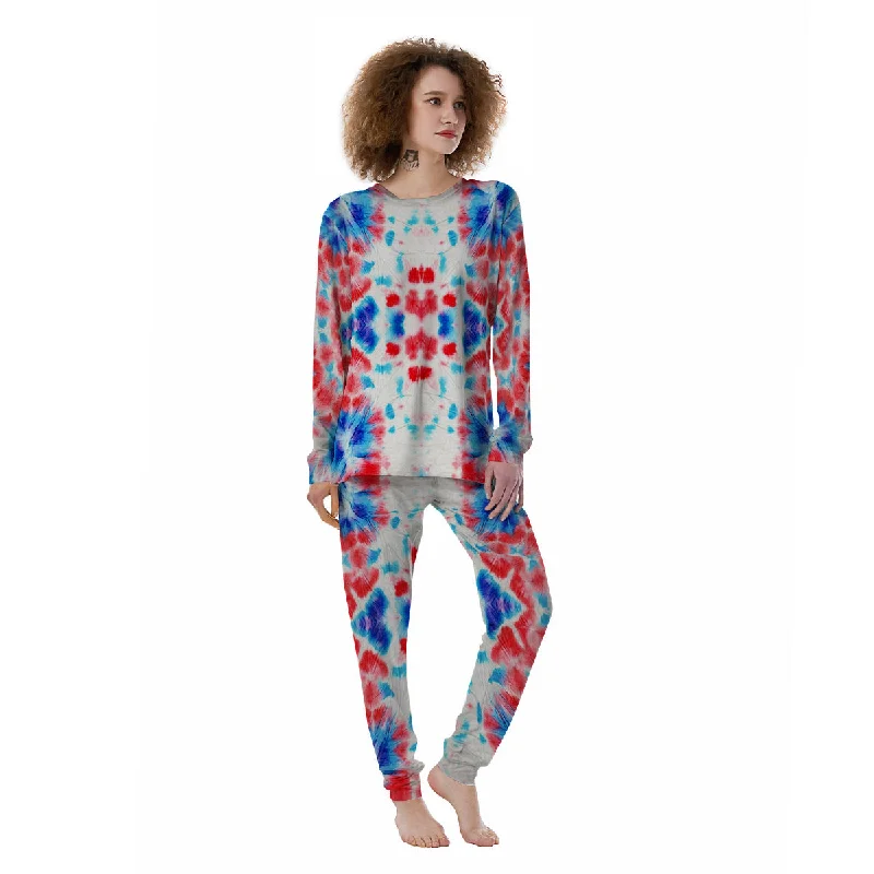 Flower Abstract Mark Red And Blue Print Women's Pajamas Best pajama sets for elderly women