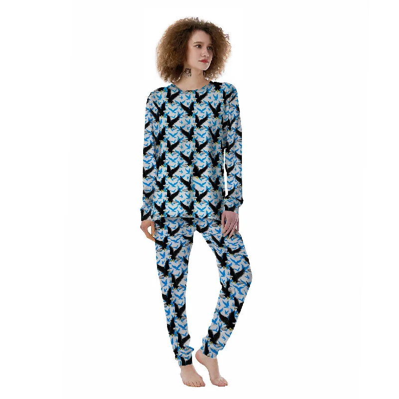 Flying Bald Eagles Blue White Print Pattern Women's Pajamas Designer pajama sets