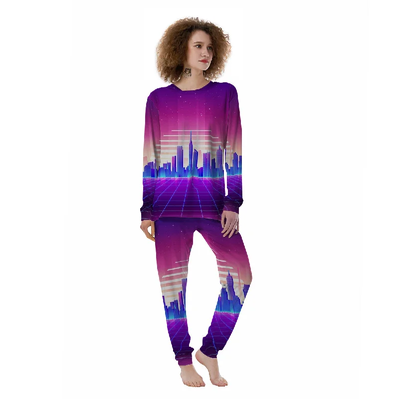 Futuristic City Print Women's Pajamas Pajama sets with pockets