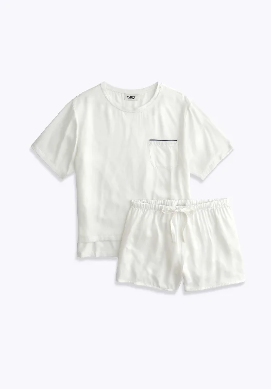 Leonora Short Set in White Washable Silk Flannel pajama sets