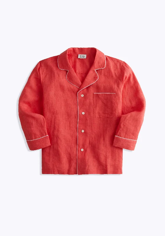 Milton Pajama Shirt in Washed Red Linen Warm pajama sets