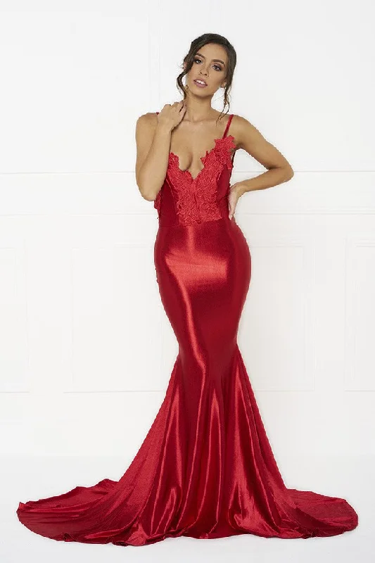 Honey Couture PENELOPE Red Applique Formal Gown Dress Sleeveless Bridal Gown