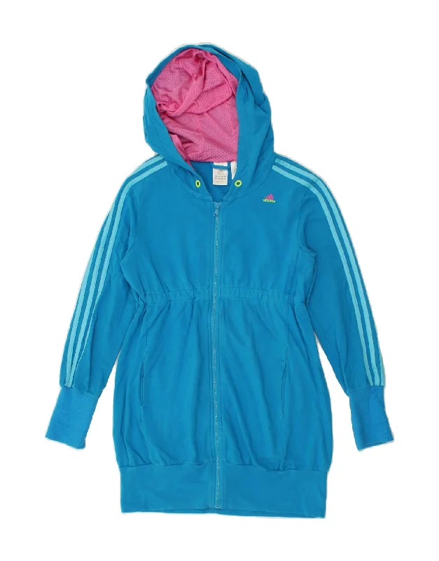 ADIDAS Womens Longline Zip Hoodie Sweater UK 12 Medium Blue Cotton Designer sweaters