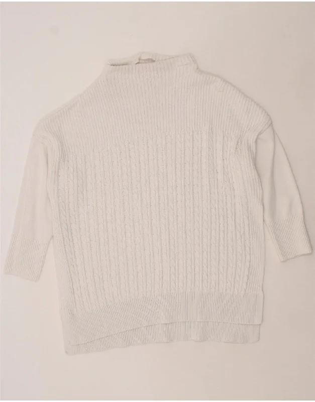 BARBOUR Womens Turtle Neck Jumper Sweater UK 16 Large White Cotton Breathable sweaters