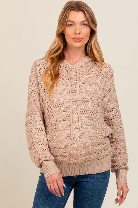 Beige Pointelle Knit Maternity Sweater Best sweaters for travel