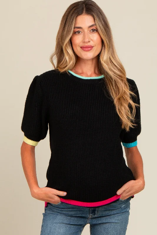 Black Contrast Band Maternity Sweater Trendy oversized sweaters