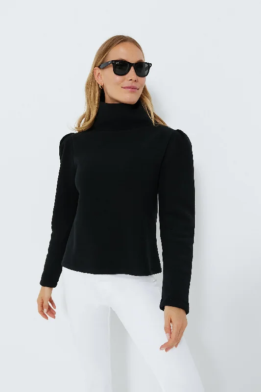 Black Palmer Puff Sleeve Turtleneck Silk-blend sweaters