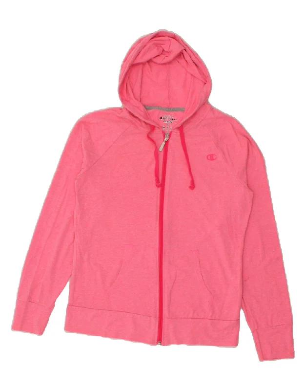 CHAMPION Womens Zip Hoodie Sweater UK 14 Medium Pink Cotton Fleece sweaters