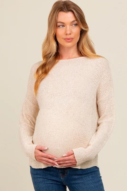 Cream Contrast Knit Panel Maternity Sweater Party sweaters