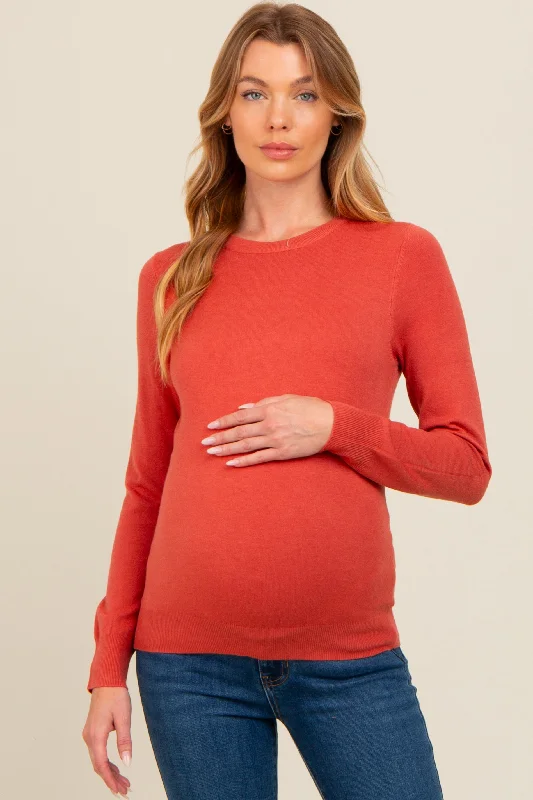 Dark Rust Basic Soft Knit Maternity Sweater Lightweight sweaters for spring