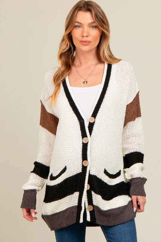 Ivory Crochet Knit Stripe Detail Oversized Maternity Cardigan Nike sweaters