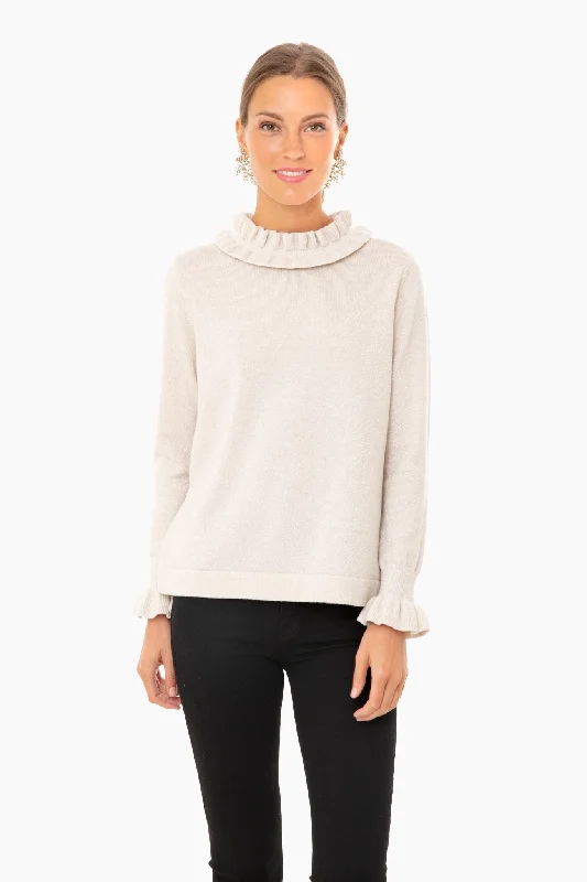 Ivory Shimmer Edie Ruffle Sweater Work sweaters