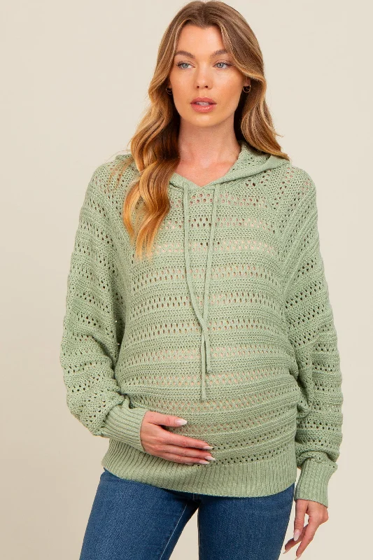 Light Olive Pointelle Knit Maternity Sweater Outdoor sweaters