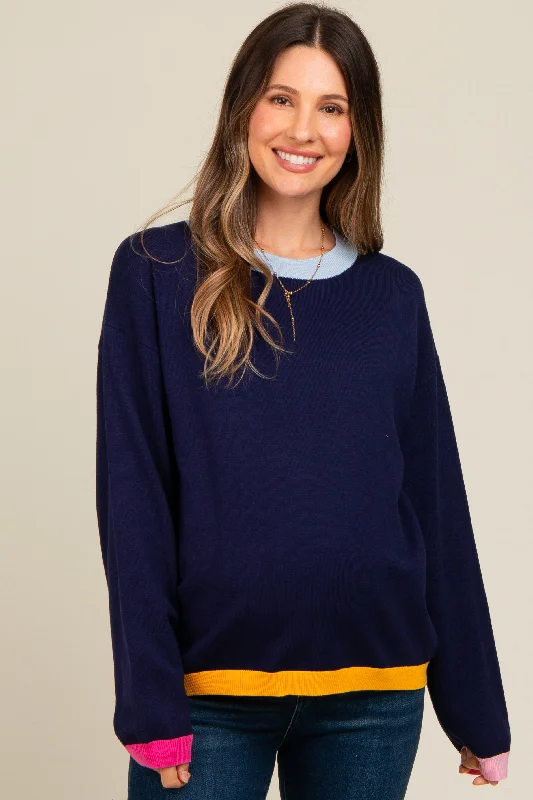 Navy Blue Colorblock Trim Maternity Sweater Best sweaters for fall