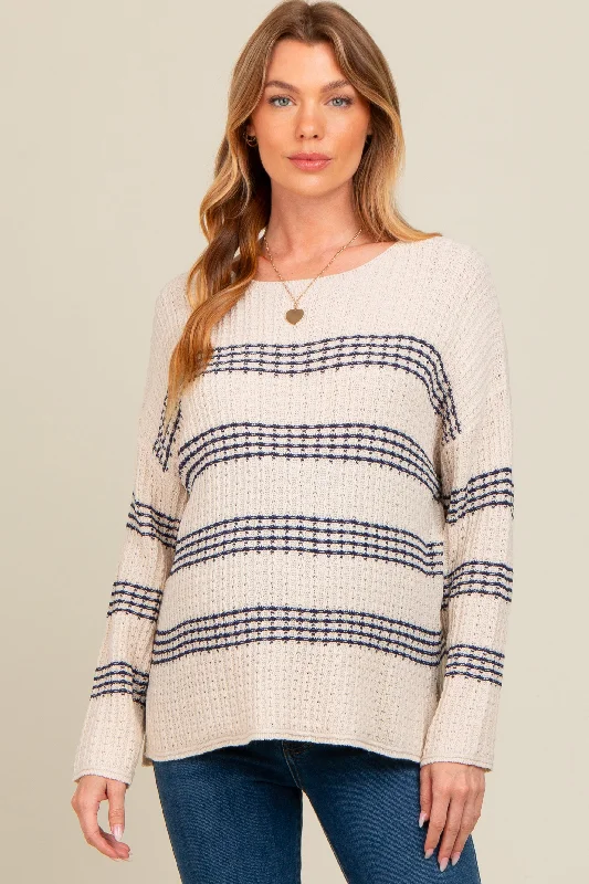 Navy Blue Striped Waffle Knit Maternity Sweater Weekend sweaters