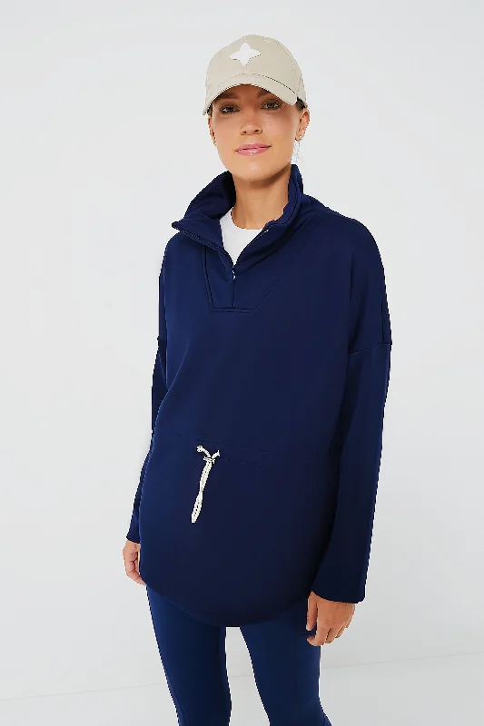 Navy Cinched Natalie Quarter Zip Layering sweaters