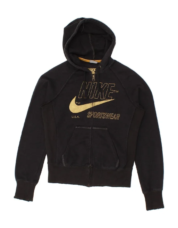 NIKE Womens Graphic Zip Hoodie Sweater EU 36 Small Black V-neck sweaters