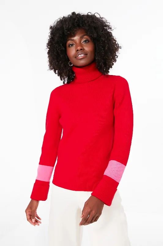 Red and Pink Colorblock Remi Turtleneck Cashmere sweaters