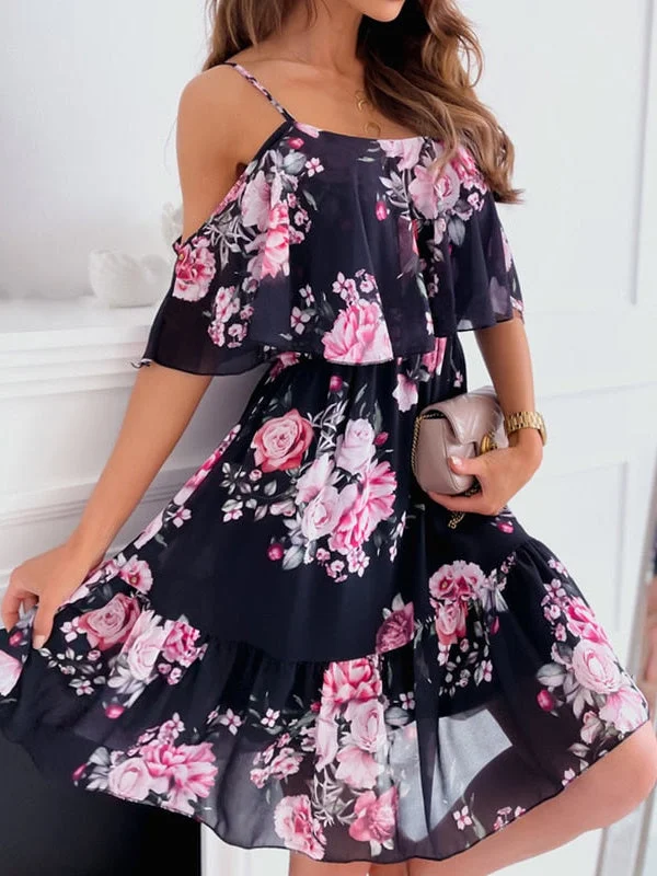 Sexy Off Shoulder Floral Print Spaghetti Strap Mini Dress Best mini dresses for tall women