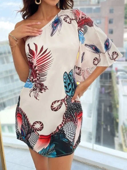 Women's Dresses Printed One Shoulder Mini Dress Vacation mini dresses