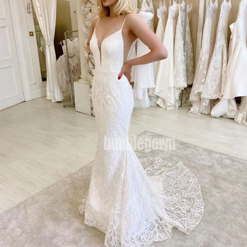 Charming Open-back  Mermaid Lace Bridal Long Wedding Dresses, BGH007 Mermaid Wedding Gown