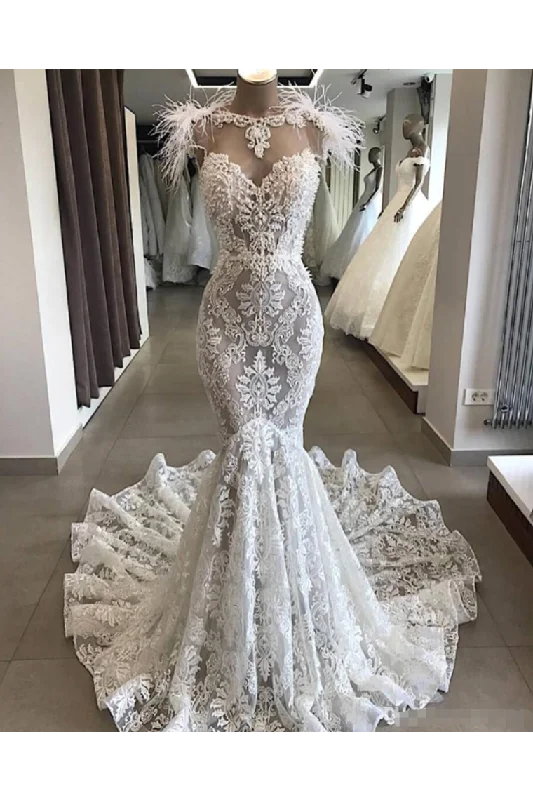 Luxury Lace Mermaid Wedding Dress With Train Sexy Open Back Pearls Wedding SRSPE5AS8YA Wedding Dress Long