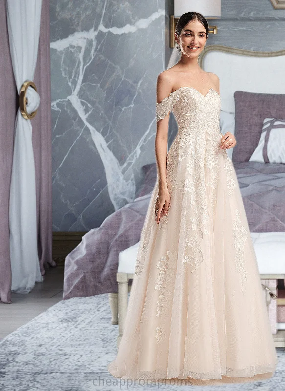 Patience Ball-Gown/Princess Off-the-Shoulder Chapel Train Wedding Dress STIP0013742 Off-shoulder Bridal Gown