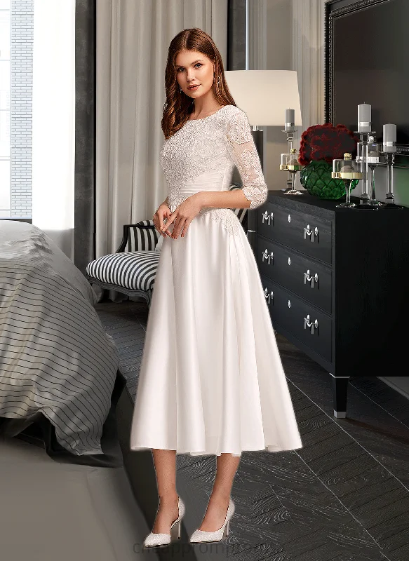 Tabitha A-Line Scoop Neck Tea-Length Wedding Dress With Pockets STIP0013723 Simple Wedding Dress