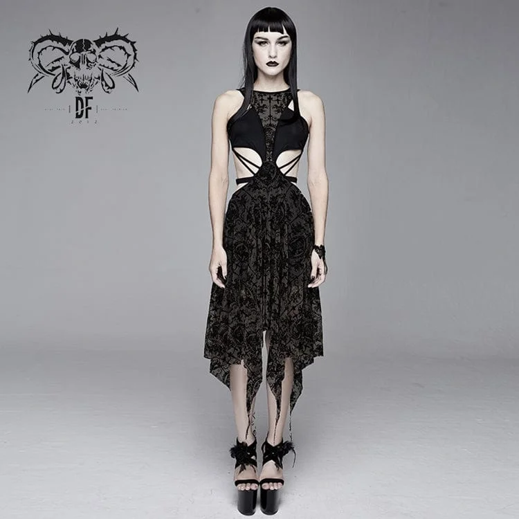 Women's Goth Hollow Out Irregular Floral Wedding Dress Lace Boho Dress