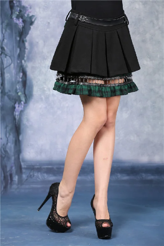 Punk pleated skirt with plaids connected by cycle chain KW039GN Printed unclassified skirts