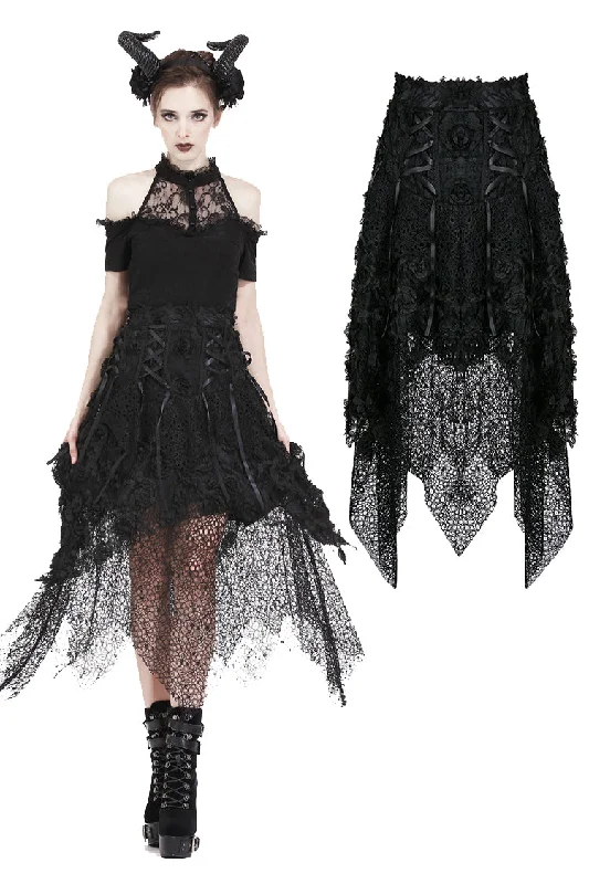 Punk disorderly flower and mesh skirt with irregular hem KW126 Velvet unclassified skirts