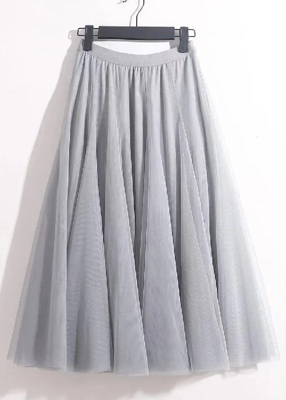 Loose Grey Solid Elastic Waist Tulle Skirts Summer Short unclassified skirts