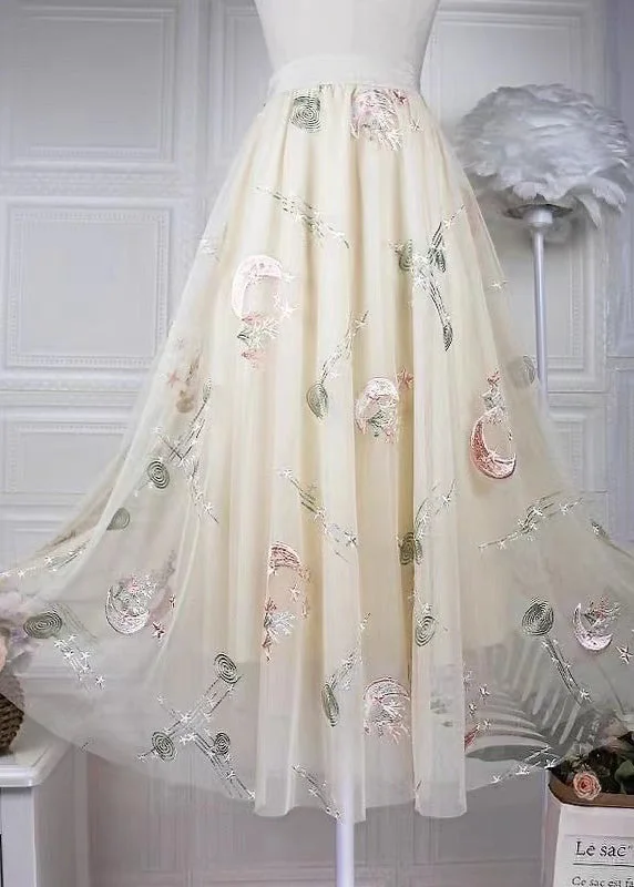 Stylish Apricot Embroidered High Waist Tulle Skirts Spring Holiday unclassified skirts