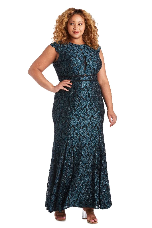 Nightway Plus Size Glitter Lace Long Dress 21699W New Year's Eve maxi dresses