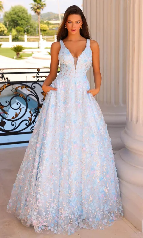 Clarisse 810723 - V-Neck Floral Appliqued Prom Gown Lightweight party dresses for summer