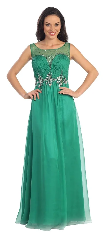 Elizabeth K - GL1131 Bateau Illusion Bejeweled Chiffon Gown Office party dresses