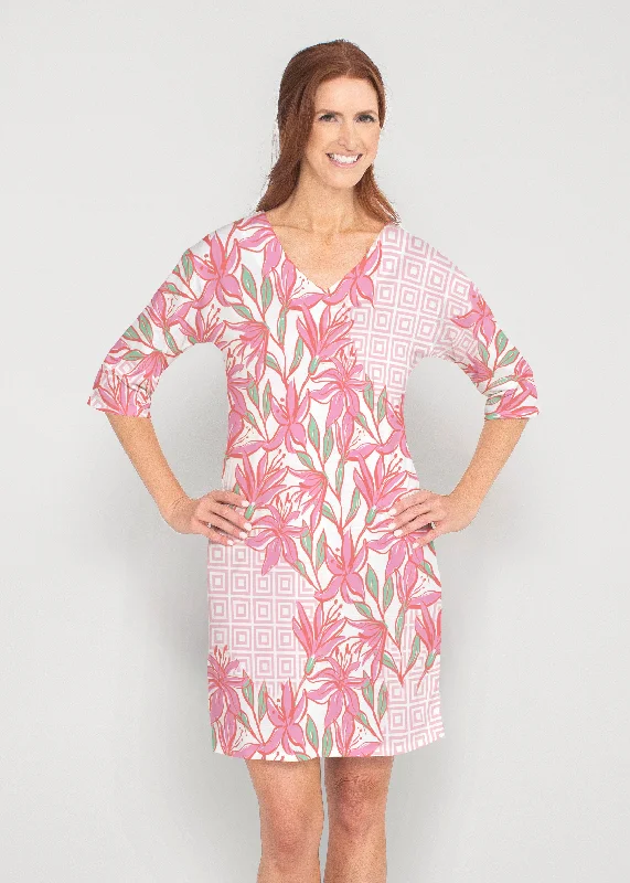 A lot of Lillies (8088) ~ Drop Shoulder 3/4 Sleeve V-Neck Dress Beach unclassified dresses